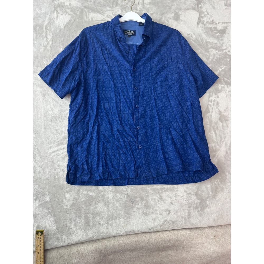 Nat Nast Luxury Originals Blue Silk Cotton Geometric Short Sleeve Shirt Large